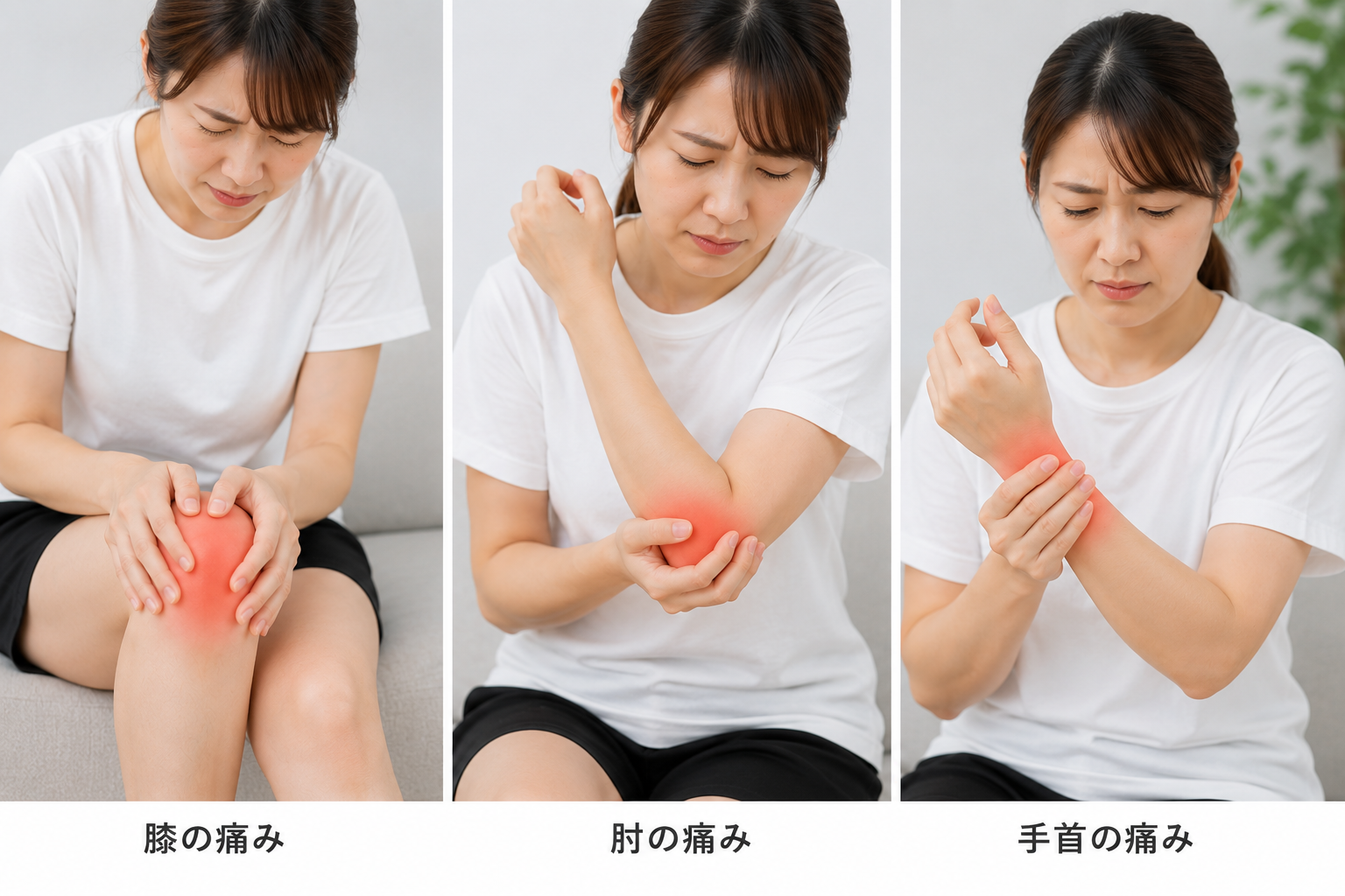 自転車事故による膝・肘・手首の痛みのイメージ